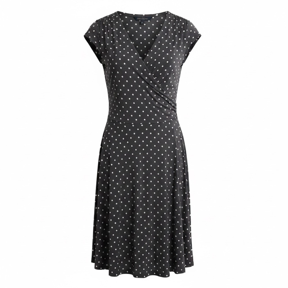 Lauren Ralph Lauren Polka Dot Faux Wrap Dress Black White Cap Sleeve Size 12